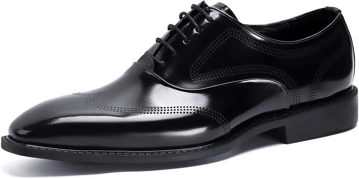 Santimon Men's Oxfords Formal Dress Wingtip Brogue Classic Lace-up Derby Genuine Leather Fashion Suit Shoes Buinsess Casual Prom Wedding Tuxedo Shoes for Men