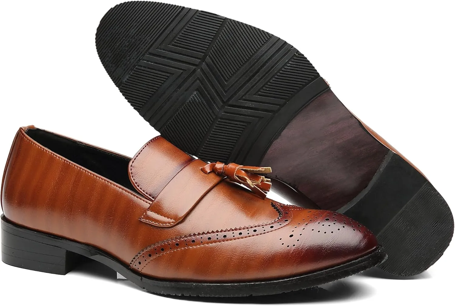 Santimon Men's Smoking Slipper Tassel Loafers Brogue PU Leather Driving Boat Moccasins Casual Shoes