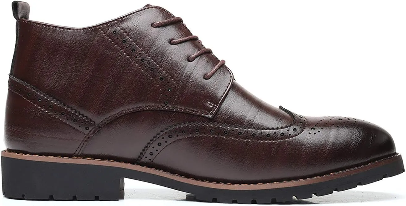 Santimon Mens Wingtip Patent Leather Lace-up Derby Oxford Ankle Boot Dress Ankle Combat Motorcycle Boots