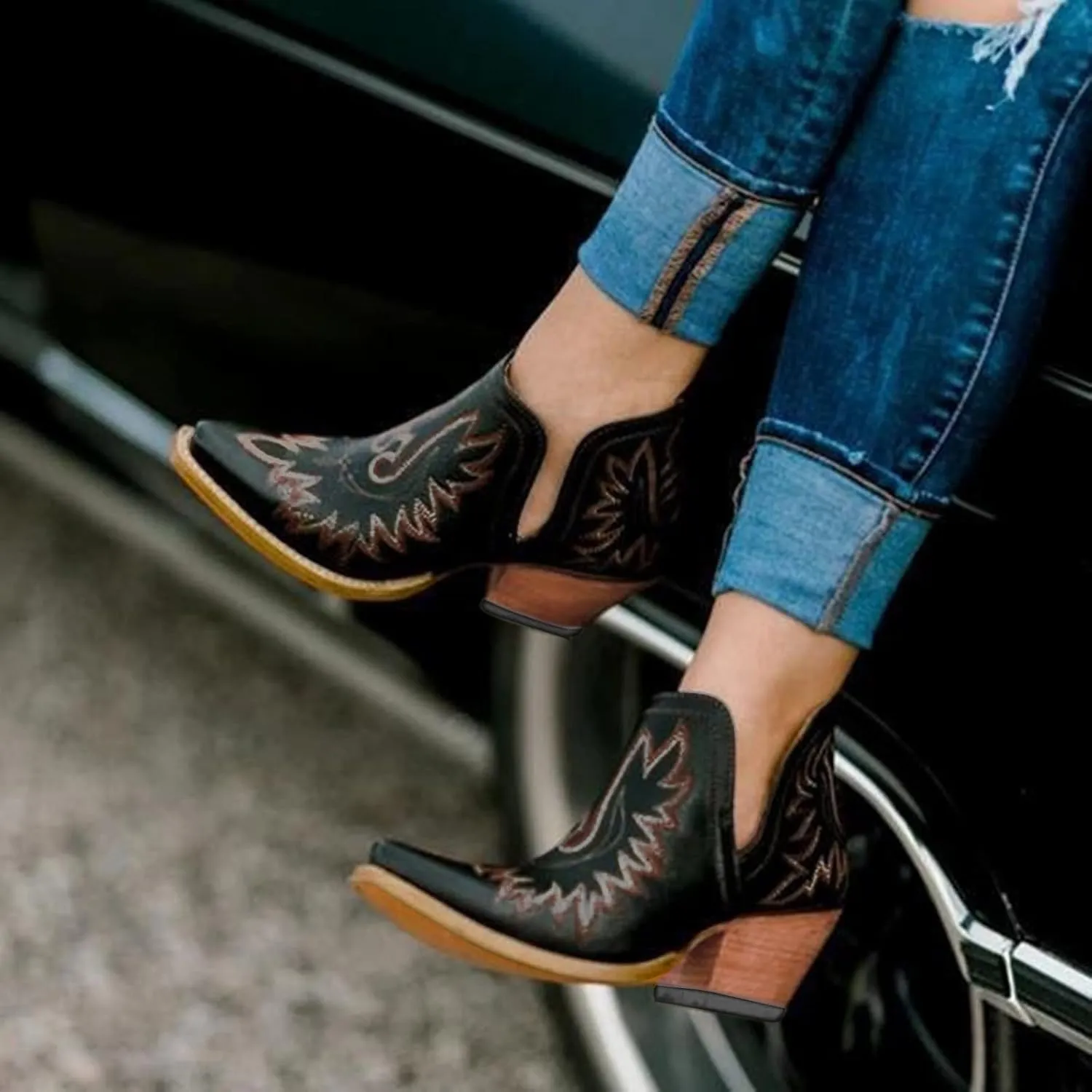 SBGMoSJ Ankle Boots for Women Low Heel Womens Extra Wide Width Booties Booties for Women Chunky Heel Low Cut Cowboy Boots Black Ankle Boots Cowboy Boots Fall Boots for Women 2023