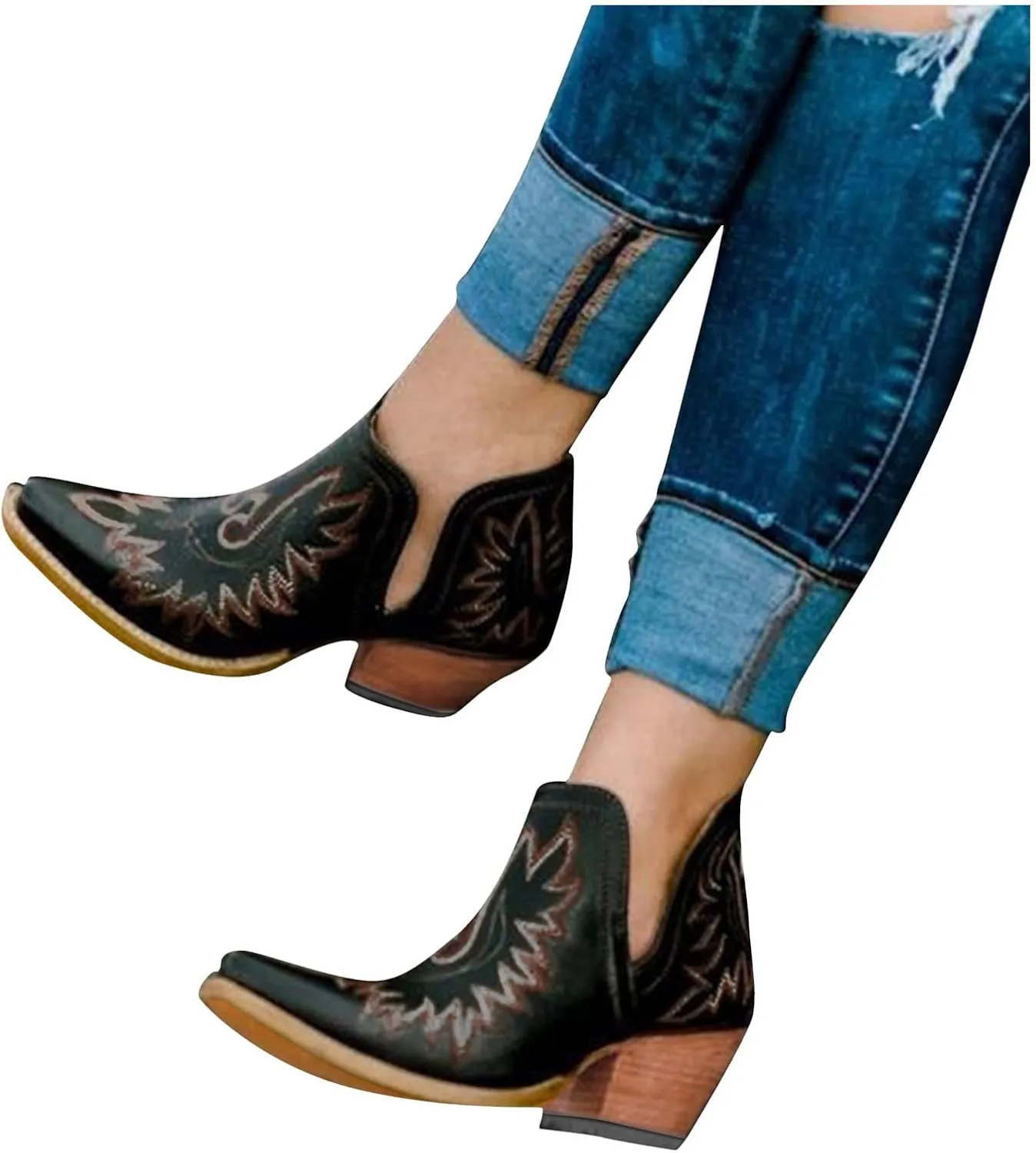 SBGMoSJ Ankle Boots for Women Low Heel Womens Extra Wide Width Booties Booties for Women Chunky Heel Low Cut Cowboy Boots Black Ankle Boots Cowboy Boots Fall Boots for Women 2023