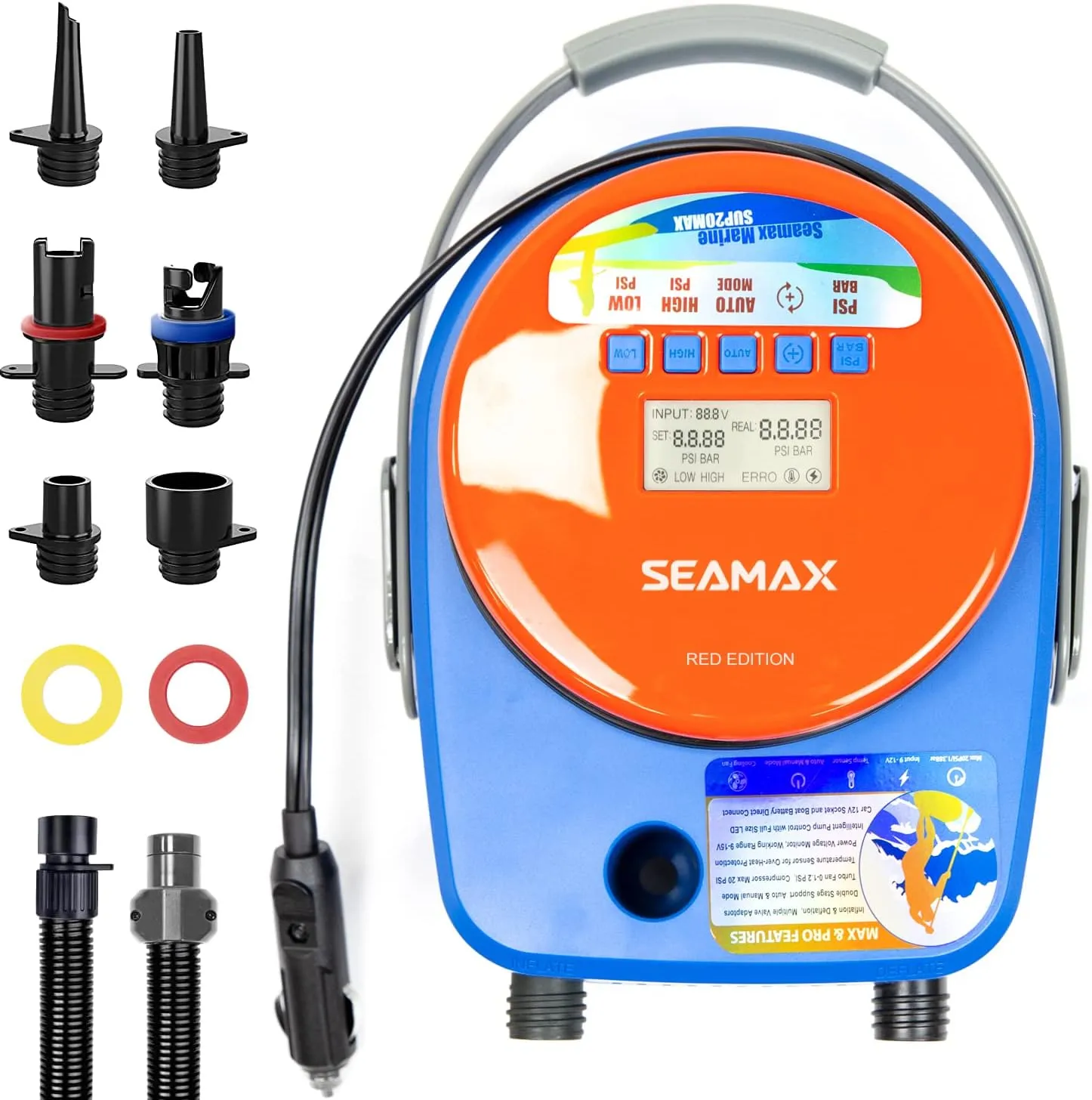 Seamax SUP20Max Double Stage 20PSI Electric Air Pump for Inflatable SUP and Boat, Intelligent Firmware with Built-in Temperature Sensor and Timer