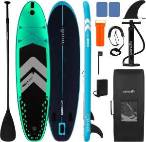SereneLife 10’6” Inflatable Stand-Up Paddle Board with LED Lights - 32” Wide Stable Design with Non-Slip EVA Deck Pad, Includes Premium SUP Accessories, for Youth and Adults, 275 lbs. Capacity
