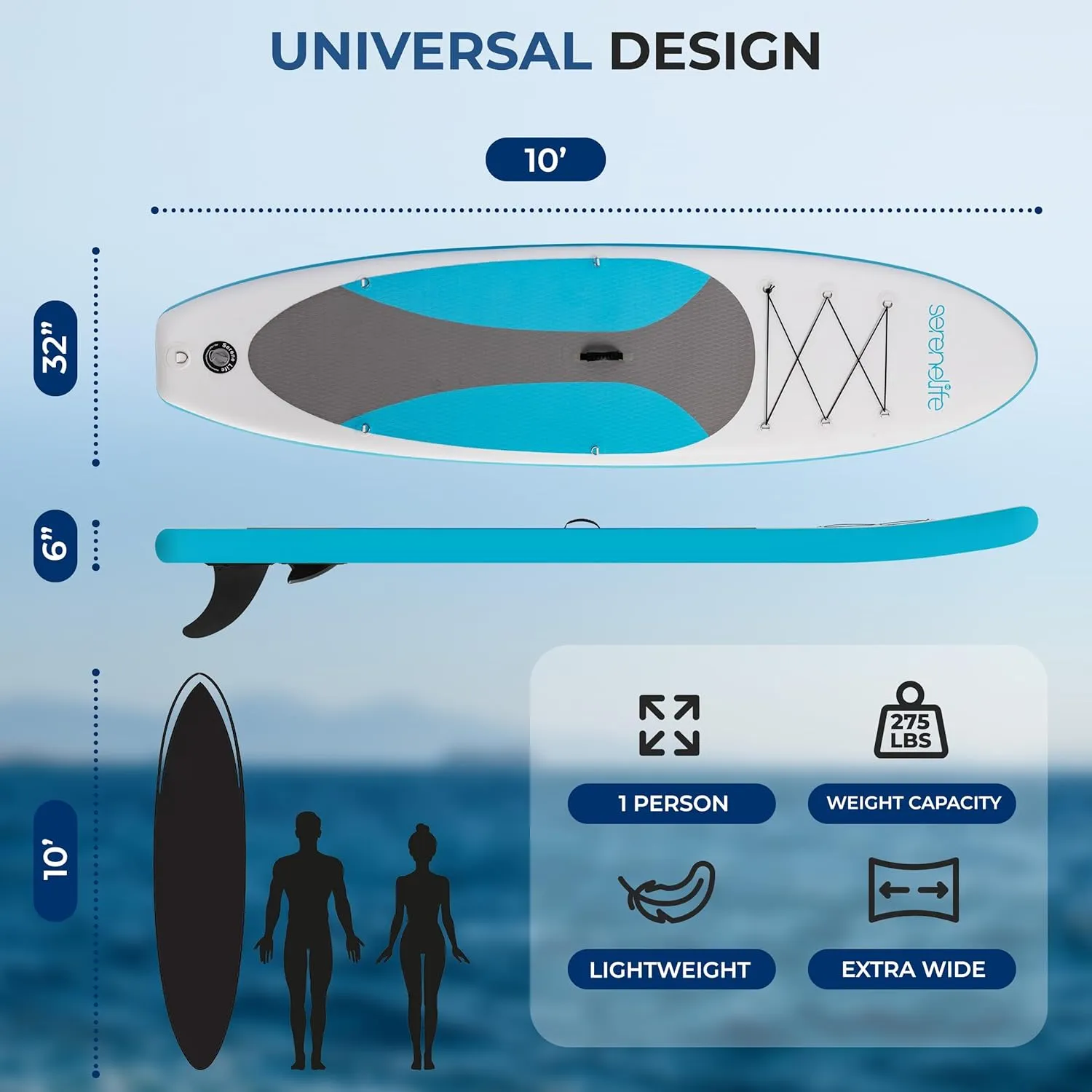 SereneLife Inflatable Stand Up Paddle Board with Premium SUP Accessories, Wide Stable Design, Non-Slip EVA Deck Pad for Youth and Adults