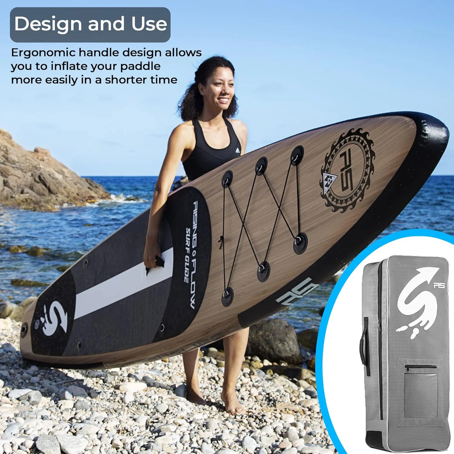 SereneLife Inflatable Stand Up Paddle Board with Premium SUP Accessories – Wide Stable Design with Non-Slip EVA Deck Pad for Adults and Youth of All Skill Levels, 350 lbs Capacity