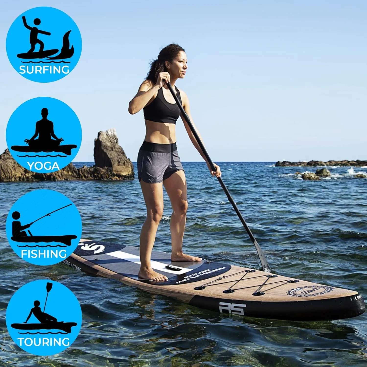 SereneLife Inflatable Stand Up Paddle Board with Premium SUP Accessories – Wide Stable Design with Non-Slip EVA Deck Pad for Adults and Youth of All Skill Levels, 350 lbs Capacity