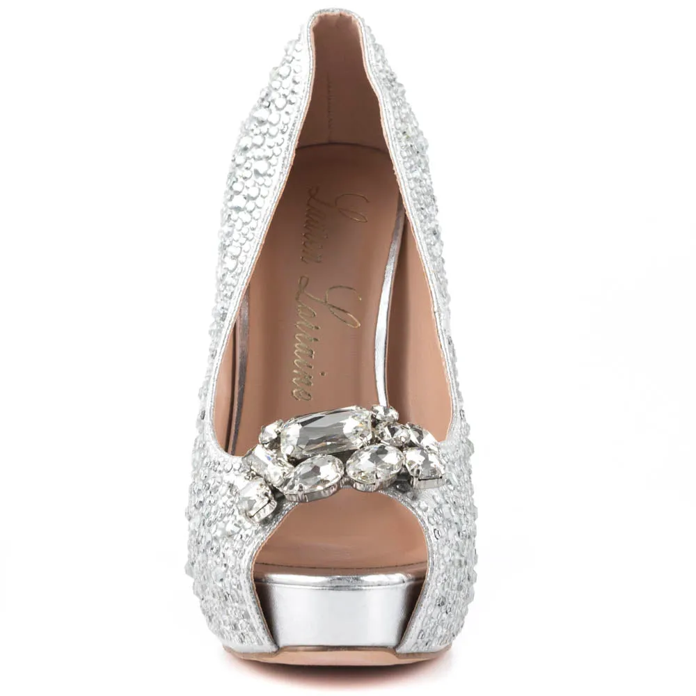 Shimmer Lorraine 2 Toe Rhinestones Platform Pump Peep Candy Silver Lauren Broach Best-in-class Anti-slip