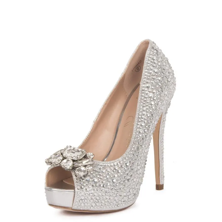 Shimmer Lorraine 2 Toe Rhinestones Platform Pump Peep Candy Silver Lauren Broach Best-in-class Anti-slip