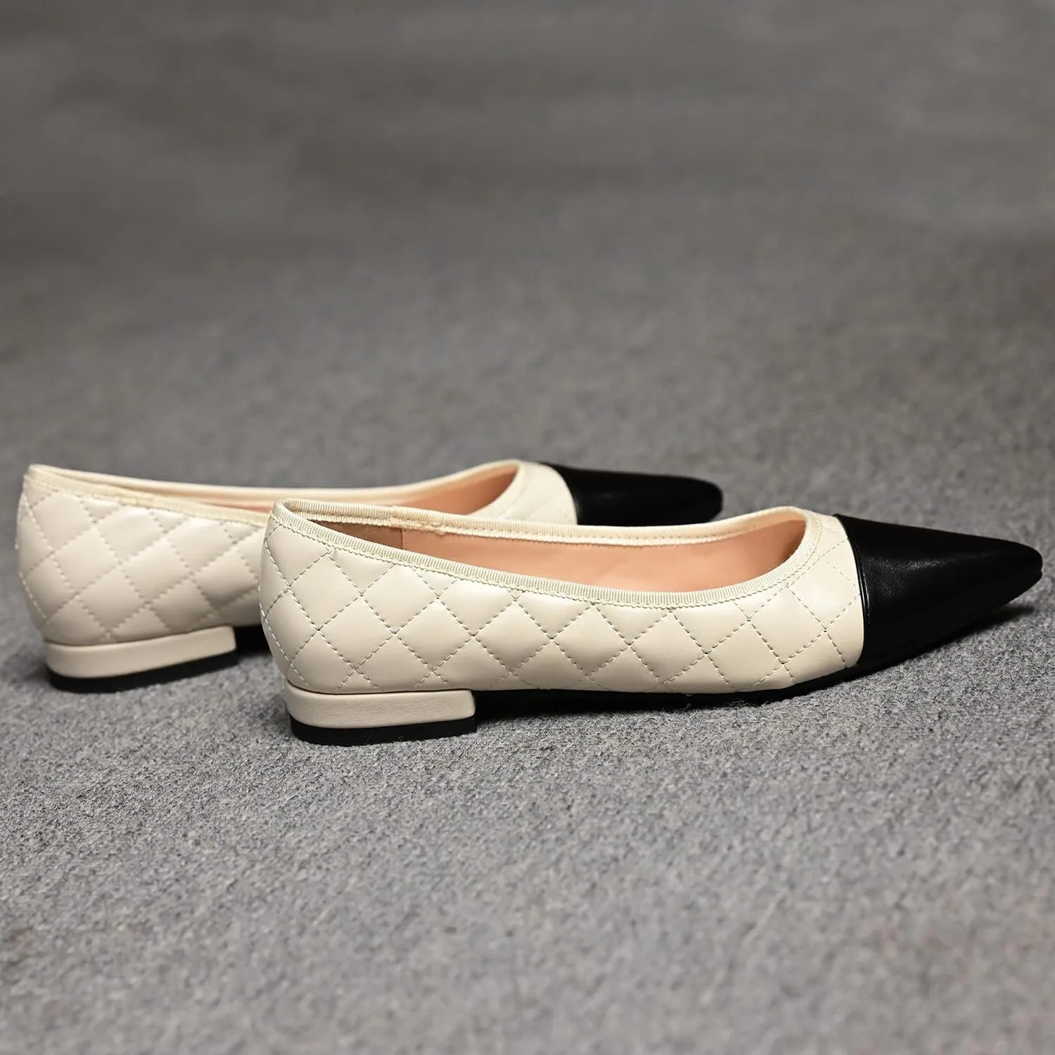 SHODENSE Women Casual Cap Toe Flats Slip on Pointed Toe Ballet Flats Two Tone 0.5" Low Flat Heel Pumps Comfort Colorblock Basic Flat Dress Shoes Work Chic Driver Flats Fall 4-11 M US
