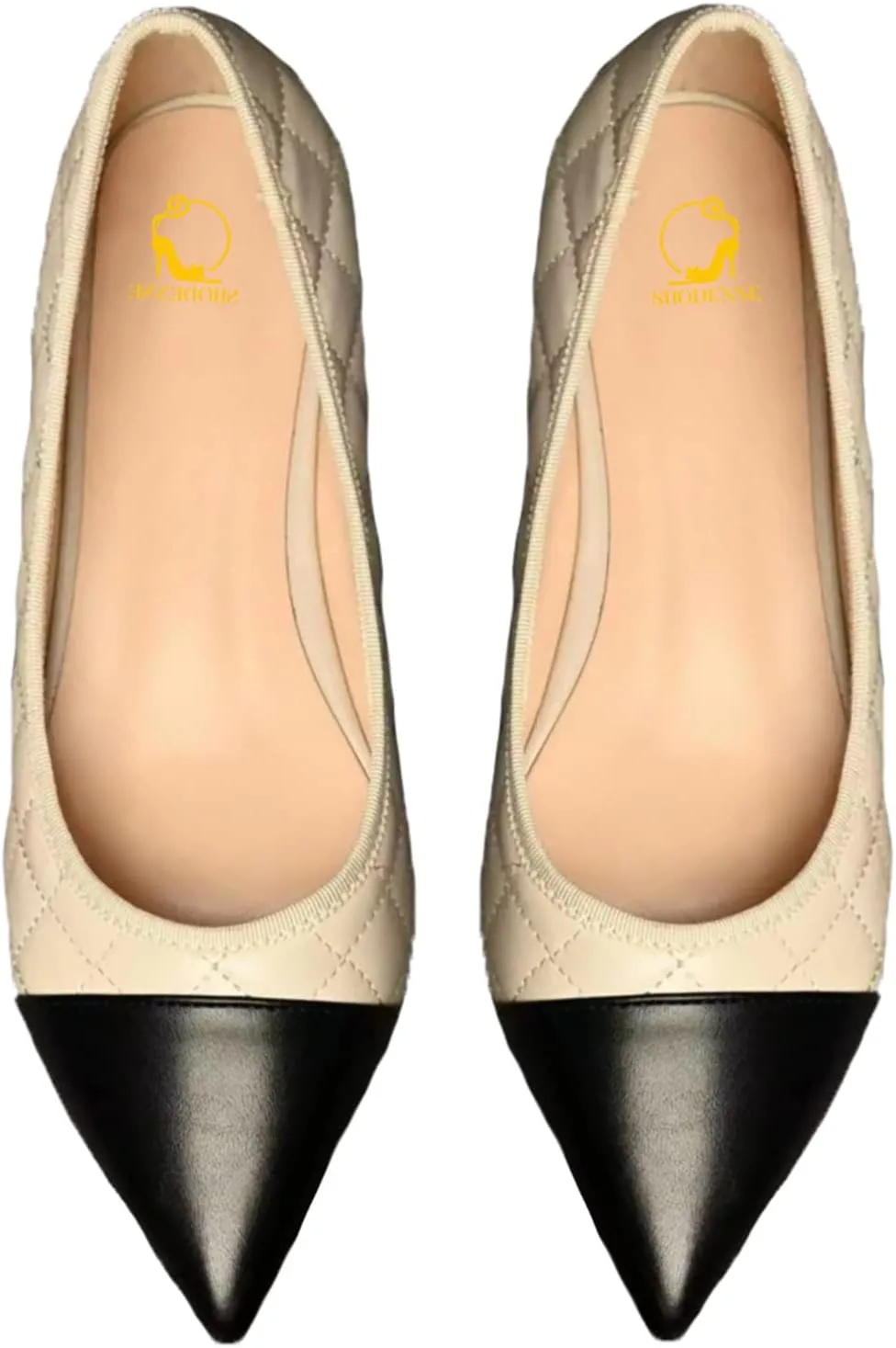 SHODENSE Women Casual Cap Toe Flats Slip on Pointed Toe Ballet Flats Two Tone 0.5" Low Flat Heel Pumps Comfort Colorblock Basic Flat Dress Shoes Work Chic Driver Flats Fall 4-11 M US