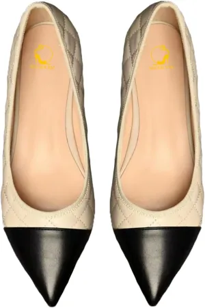 SHODENSE Women Casual Cap Toe Flats Slip on Pointed Toe Ballet Flats Two Tone 0.5" Low Flat Heel Pumps Comfort Colorblock Basic Flat Dress Shoes Work Chic Driver Flats Fall 4-11 M US