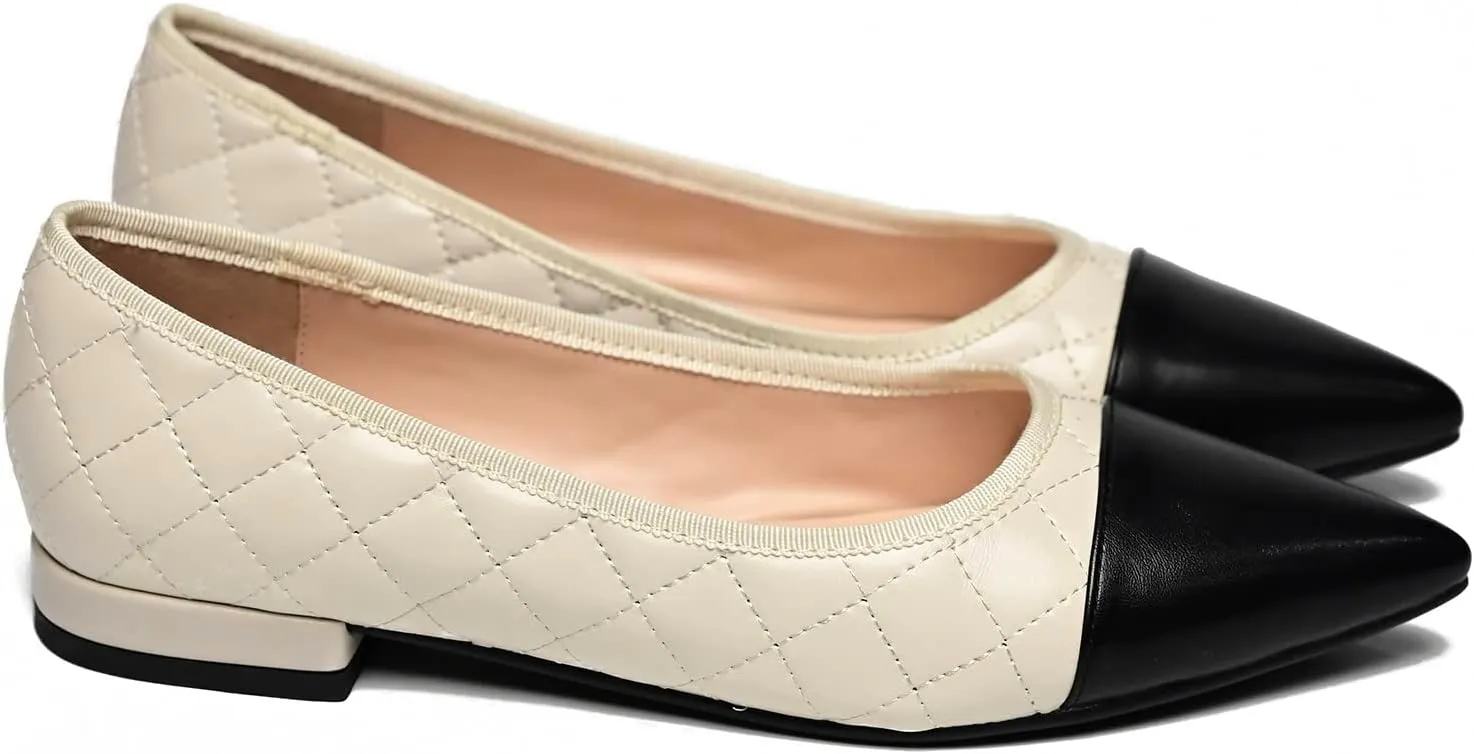 SHODENSE Women Casual Cap Toe Flats Slip on Pointed Toe Ballet Flats Two Tone 0.5" Low Flat Heel Pumps Comfort Colorblock Basic Flat Dress Shoes Work Chic Driver Flats Fall 4-11 M US