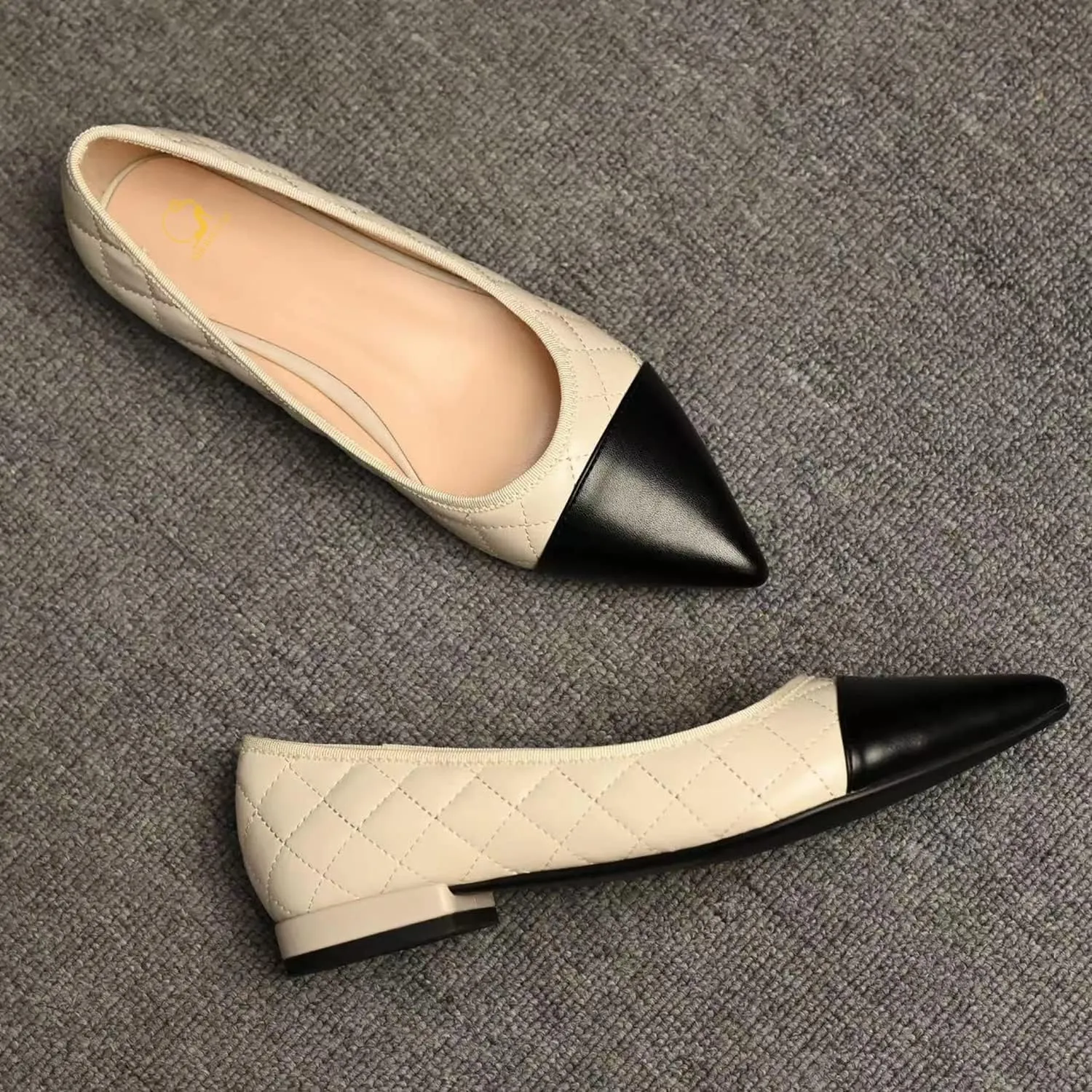 SHODENSE Women Casual Cap Toe Flats Slip on Pointed Toe Ballet Flats Two Tone 0.5" Low Flat Heel Pumps Comfort Colorblock Basic Flat Dress Shoes Work Chic Driver Flats Fall 4-11 M US