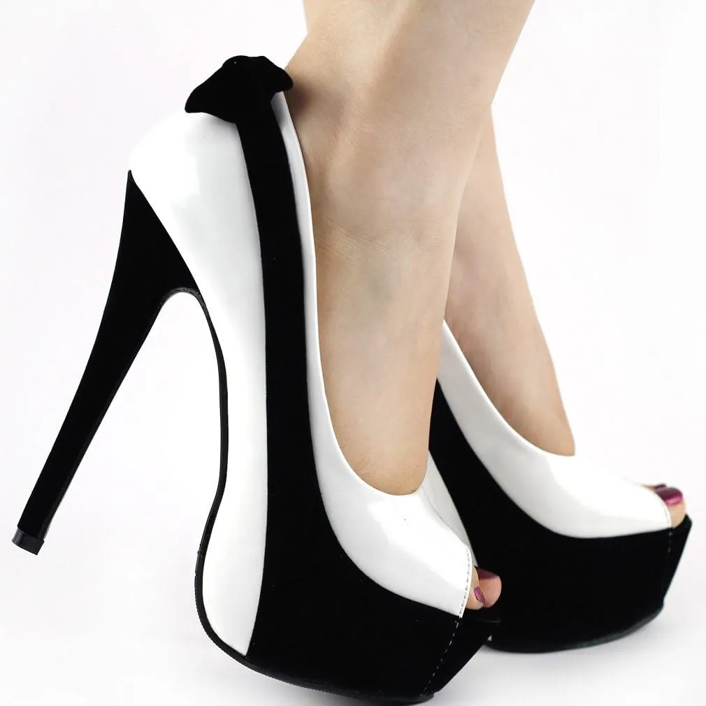 SHOW STORY Sexy Two Tone Peeptoe Bow Stiletto Platform High Heels Pumps,LF80805