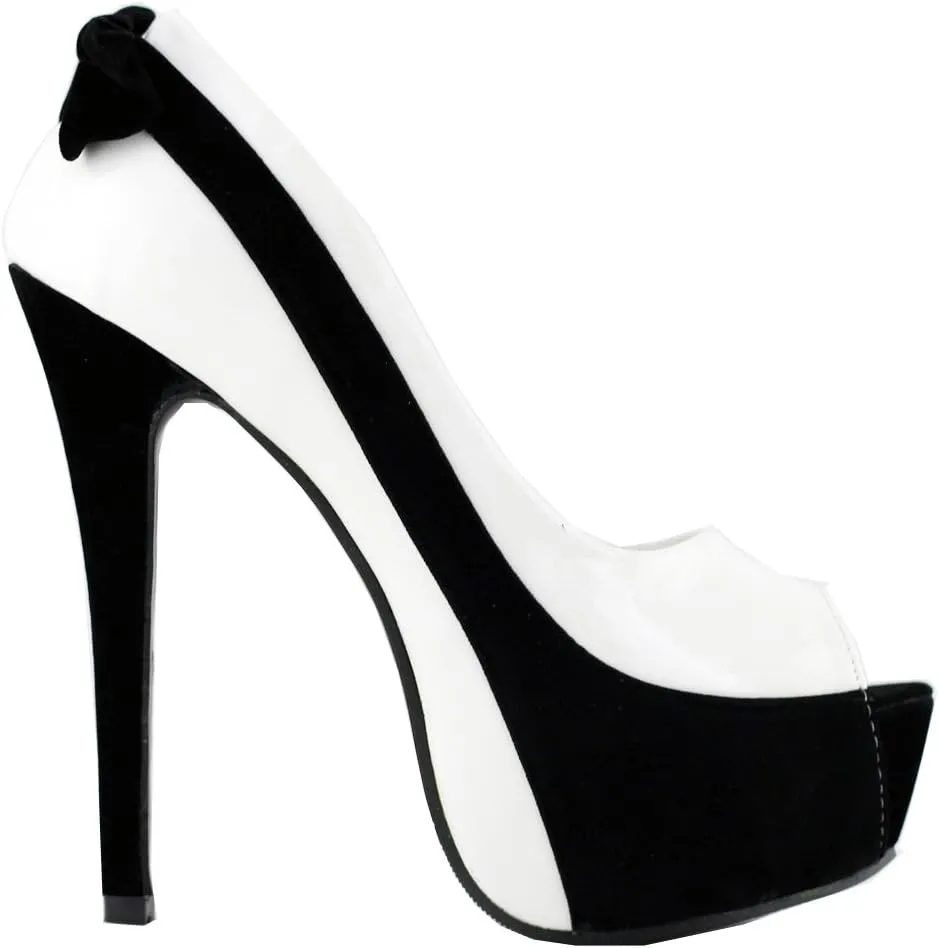 SHOW STORY Sexy Two Tone Peeptoe Bow Stiletto Platform High Heels Pumps,LF80805