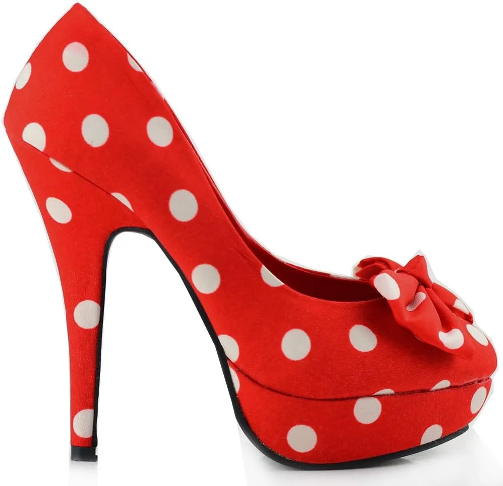 SHOW STORY Two Tone Spot Polka Dots Bow Stiletto Platform High Heel Pump,LF30406