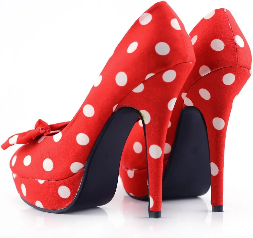SHOW STORY Two Tone Spot Polka Dots Bow Stiletto Platform High Heel Pump,LF30406