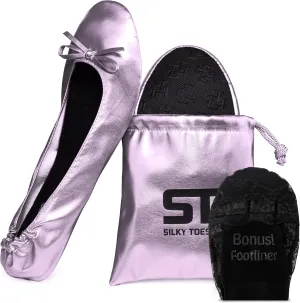 Silky Toes Foldable Flats for Women Purse Ballet Shoes Ballerina Slippers