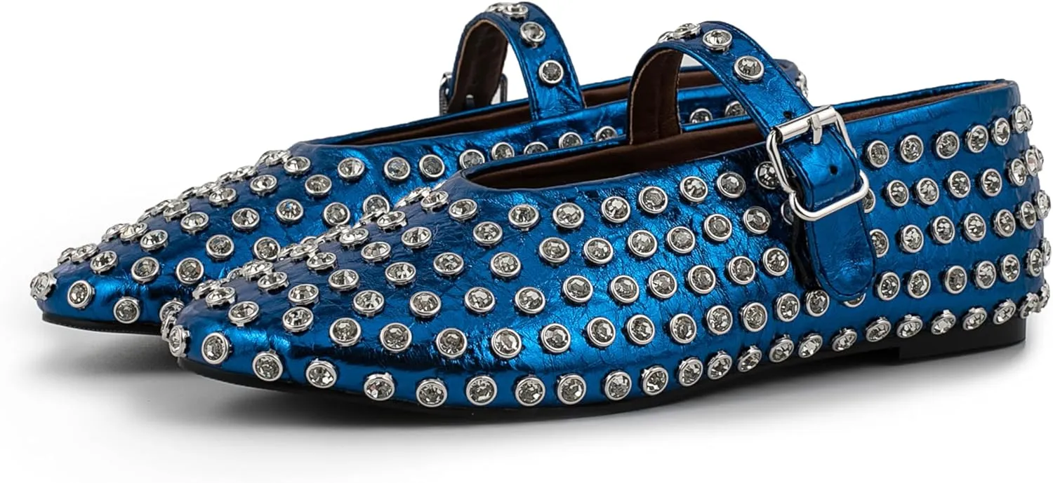 Silver Flats for Women Rhinestone Round Toe Ballet Flats Shoes Women Rubber Sole Casual Dress Up