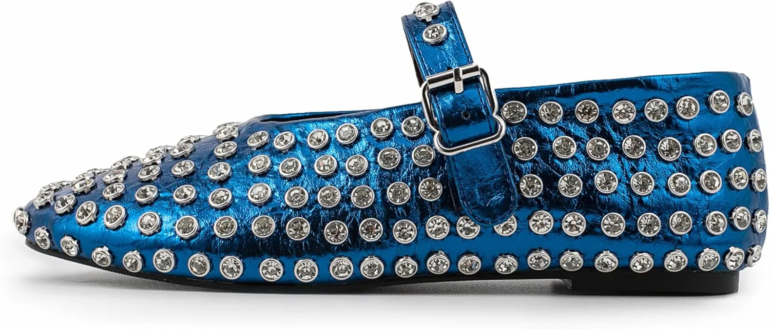 Silver Flats for Women Rhinestone Round Toe Ballet Flats Shoes Women Rubber Sole Casual Dress Up