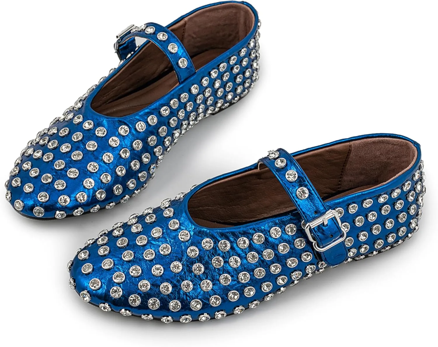 Silver Flats for Women Rhinestone Round Toe Ballet Flats Shoes Women Rubber Sole Casual Dress Up