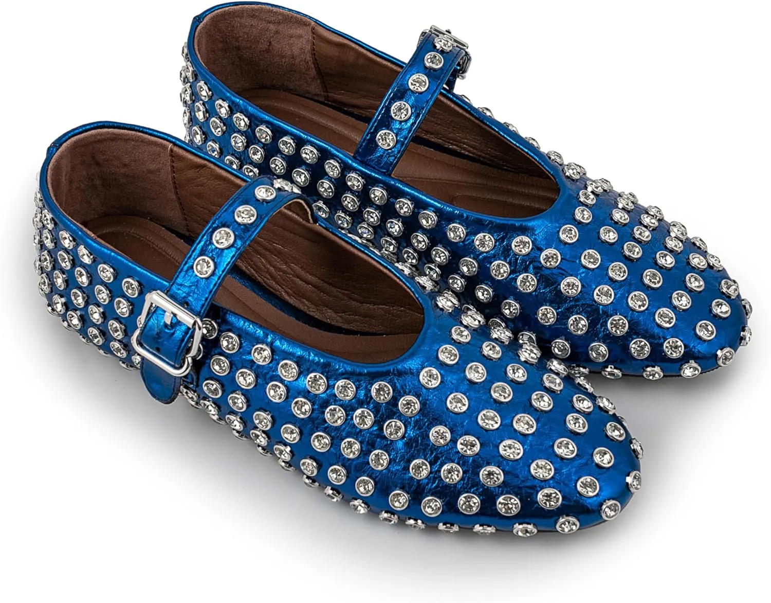 Silver Flats for Women Rhinestone Round Toe Ballet Flats Shoes Women Rubber Sole Casual Dress Up
