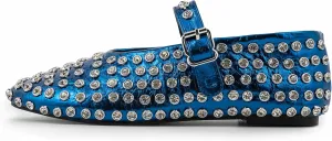 Silver Flats for Women Rhinestone Round Toe Ballet Flats Shoes Women Rubber Sole Casual Dress Up