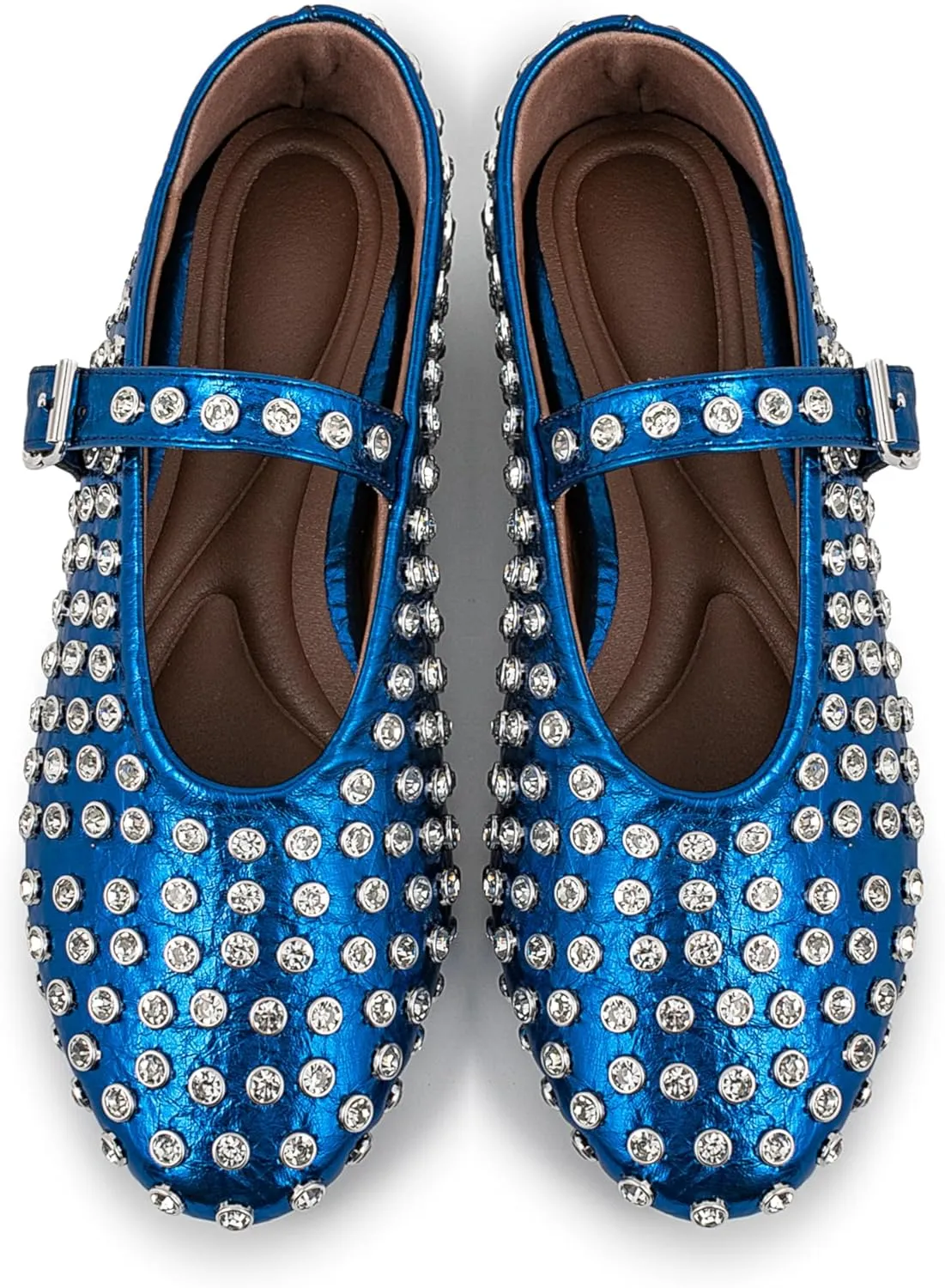 Silver Flats for Women Rhinestone Round Toe Ballet Flats Shoes Women Rubber Sole Casual Dress Up