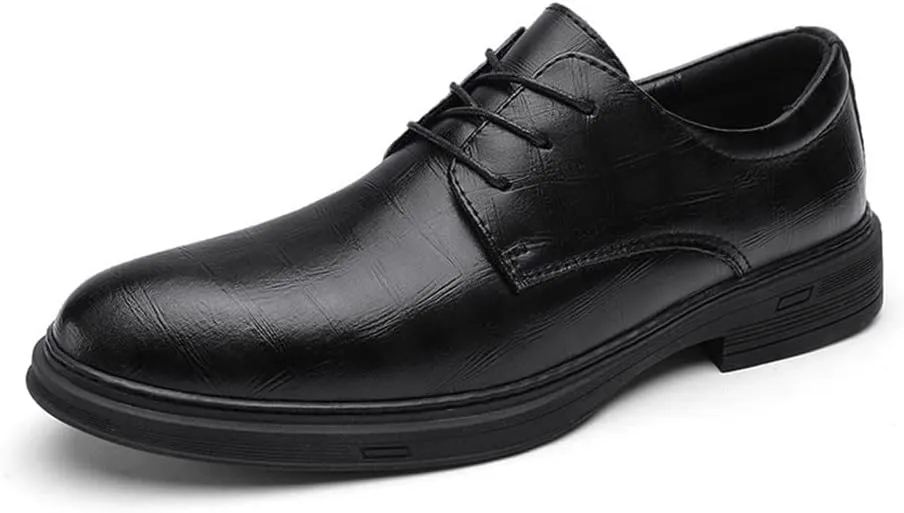 Single Season Dress Formal Shoes for Men Lace Up Burnished Toe Plaid Derby Shoes Faux Leather Rubber Sole Non Slip Resistant Low Top Anti-Slip Classic Very Popular Among Young People (Co Black