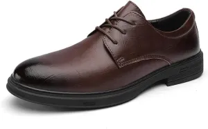 Single Season Dress Formal Shoes for Men Lace Up Burnished Toe Plaid Derby Shoes Faux Leather Rubber Sole Non Slip Resistant Low Top Anti-Slip Classic Very Popular Among Young People (Co Brown