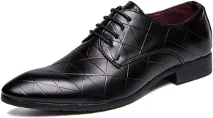 Single Season Dress Shoes for Men Lace Up Plaid Burnished Toe Derby Shoes Vegan Leather Low Top Slip Resistant Anti-Slip Classic Very Popular Among Young People