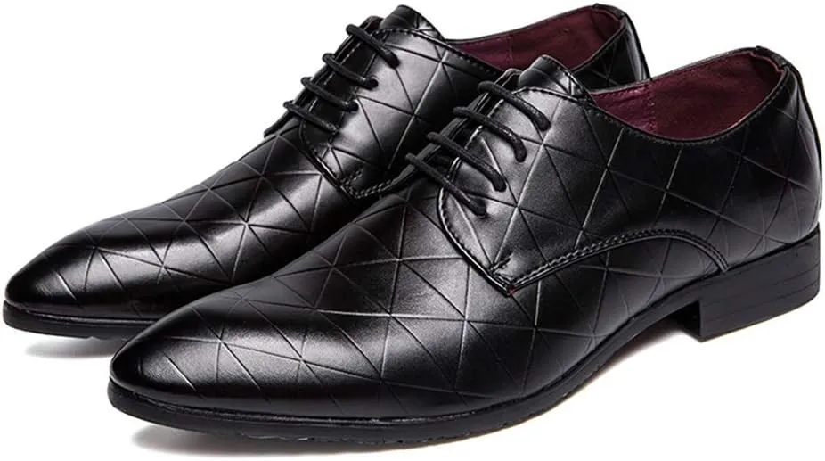 Single Season Dress Shoes for Men Lace Up Plaid Burnished Toe Derby Shoes Vegan Leather Low Top Slip Resistant Anti-Slip Classic Very Popular Among Young People