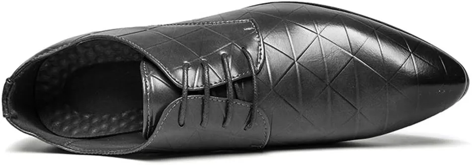 Single Season Dress Shoes for Men Lace Up Plaid Burnished Toe Derby Shoes Vegan Leather Low Top Slip Resistant Anti-Slip Classic Very Popular Among Young People