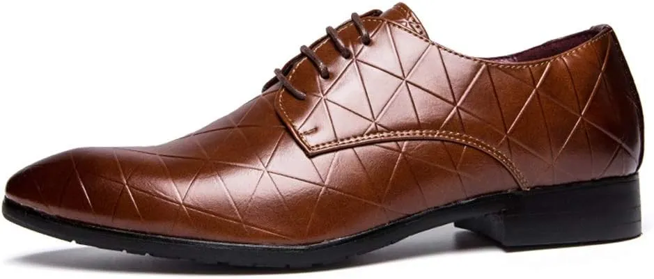 Single Season Dress Shoes for Men Lace Up Plaid Burnished Toe Derby Shoes Vegan Leather Low Top Slip Resistant Anti-Slip Classic Very Popular Among Young People