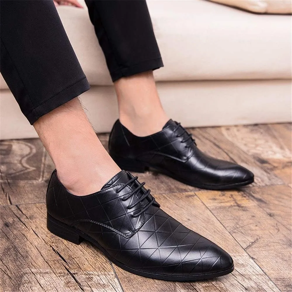 Single Season Dress Shoes for Men Lace Up Plaid Burnished Toe Derby Shoes Vegan Leather Low Top Slip Resistant Anti-Slip Classic Very Popular Among Young People
