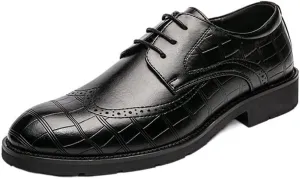 Single Season Dress Shoes for Men Lace Up Round Toe Wing tip Plaid Derby Shoes Vegan Leather Anti-Slip Slip Resistant Rubber Sole Block Heel Classic Very Popular Among Young People (Colo Black