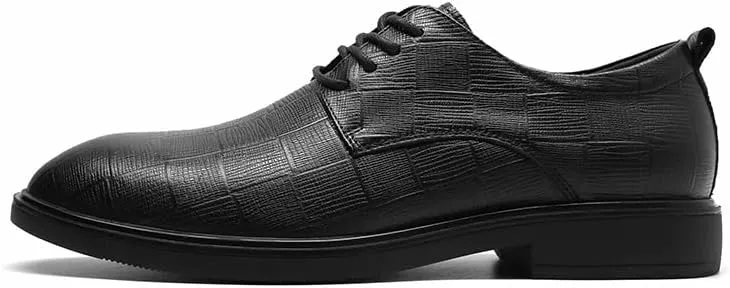 Single Season Formal Shoes for Men Lace Up Plaid Derby Shoes Round Toe Leather Anti-Slip Slip Resistant Block Heel Business Very Popular Among Young People