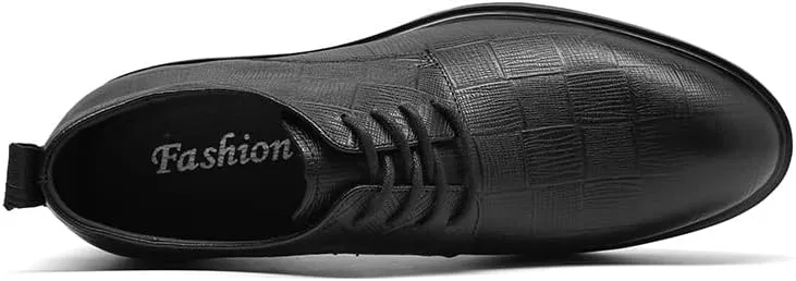 Single Season Formal Shoes for Men Lace Up Plaid Derby Shoes Round Toe Leather Anti-Slip Slip Resistant Block Heel Business Very Popular Among Young People