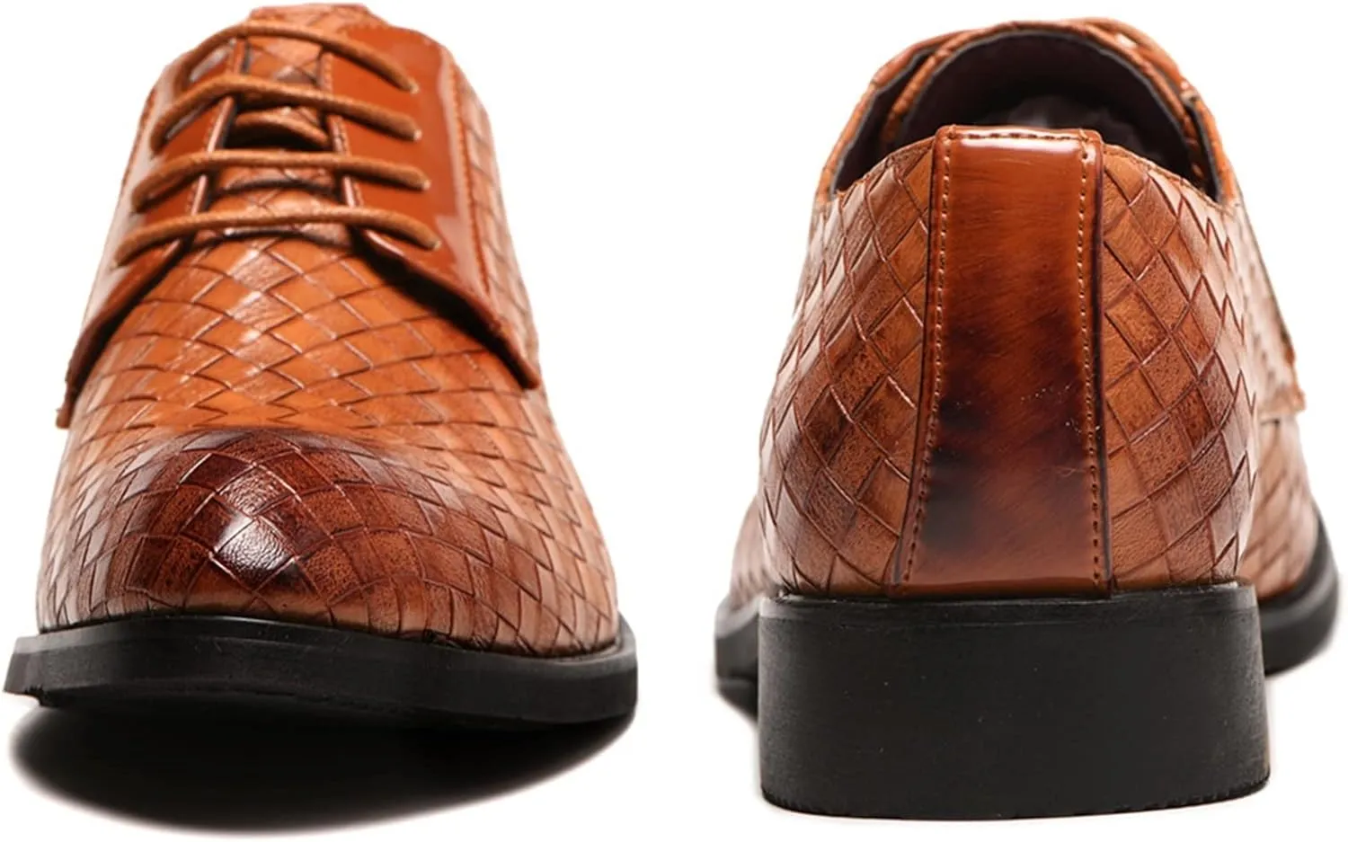 Single Season Oxford Shoes for Men Lace Up Round Toe Plaid Derby Shoes PU Leather Slip Resistant Anti-Slip Rubber Sole Block Heel Low Top Business Very Popular Among Young People