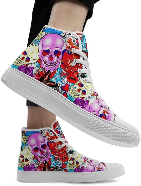 Skull High Tops Canvas Shoes for Men Women Classic Lace Up Gothic Fashion Sneaker Street Casual Canvas Sneakers