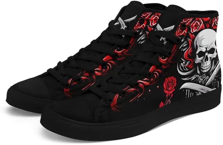 Skull High Tops Canvas Shoes for Men Women Classic Lace Up Gothic Fashion Sneaker Street Casual Canvas Sneakers