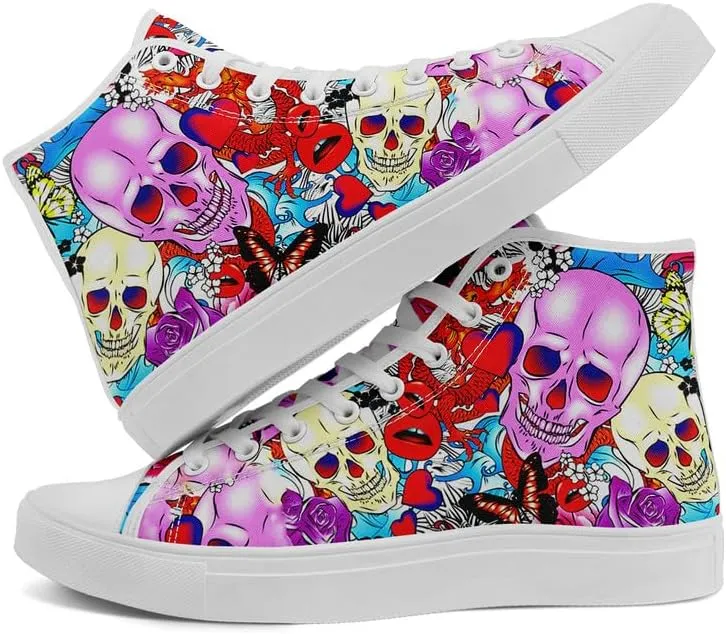 Skull High Tops Canvas Shoes for Men Women Classic Lace Up Gothic Fashion Sneaker Street Casual Canvas Sneakers