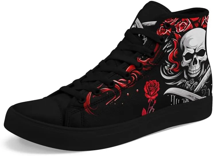 Skull High Tops Canvas Shoes for Men Women Classic Lace Up Gothic Fashion Sneaker Street Casual Canvas Sneakers