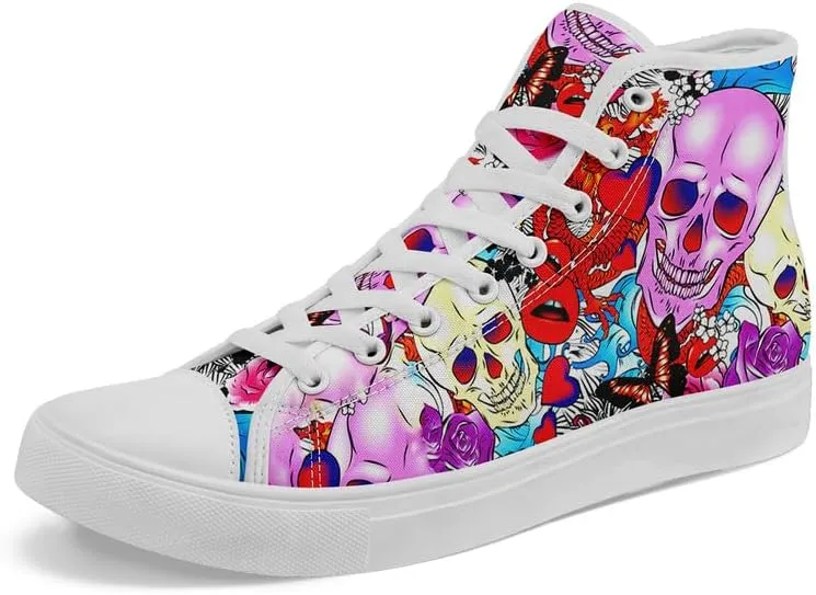 Skull High Tops Canvas Shoes for Men Women Classic Lace Up Gothic Fashion Sneaker Street Casual Canvas Sneakers