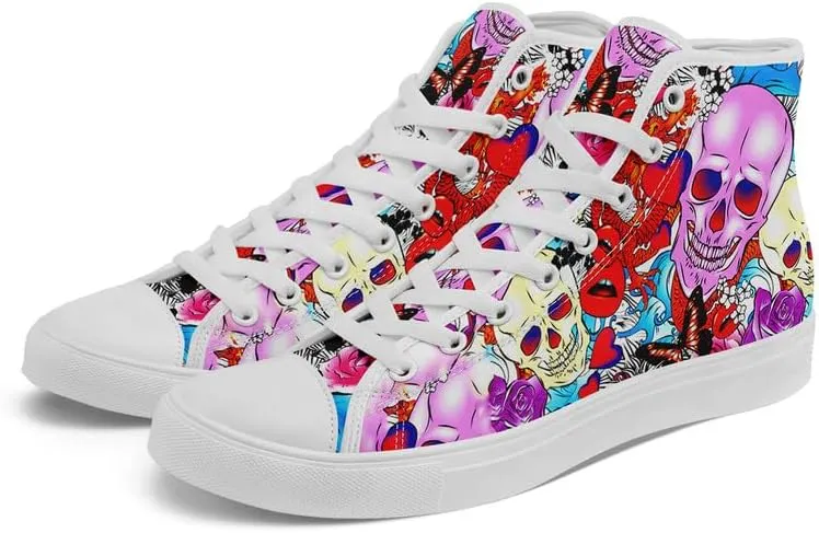 Skull High Tops Canvas Shoes for Men Women Classic Lace Up Gothic Fashion Sneaker Street Casual Canvas Sneakers