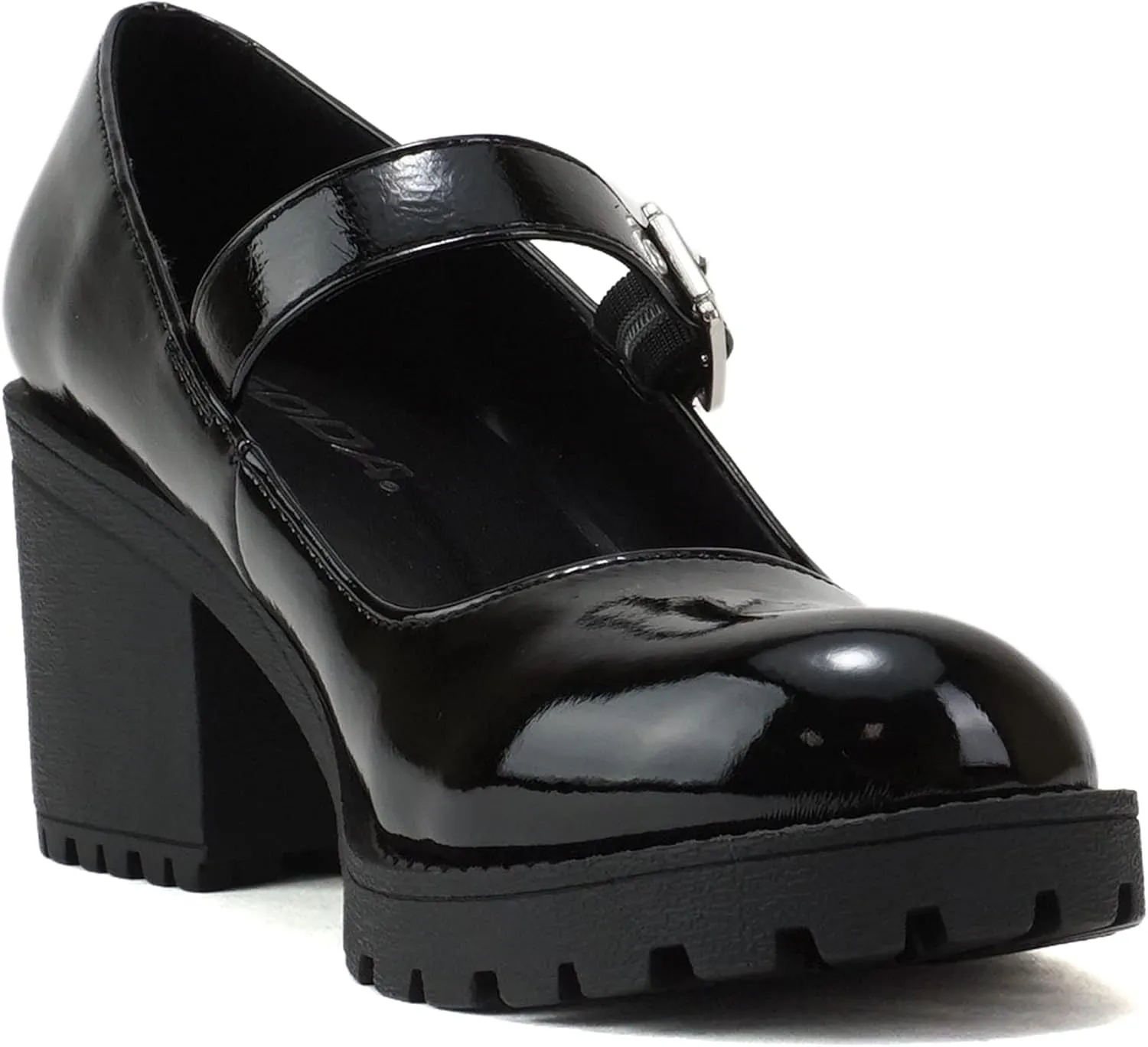 Soda “Eviana” ~ Women Mary Jane Round Toe Mid Chunky Block Heel Lug Sole Pump with Adjustable Strap