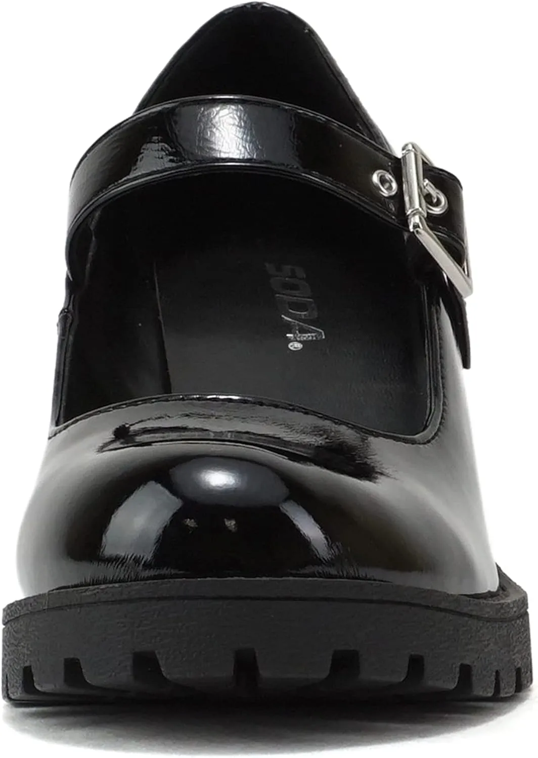 Soda “Eviana” ~ Women Mary Jane Round Toe Mid Chunky Block Heel Lug Sole Pump with Adjustable Strap