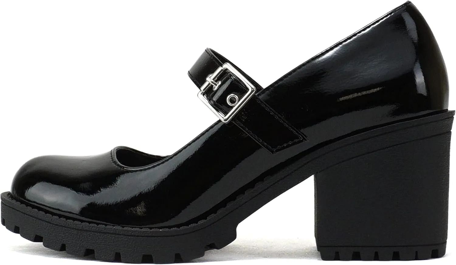 Soda “Eviana” ~ Women Mary Jane Round Toe Mid Chunky Block Heel Lug Sole Pump with Adjustable Strap
