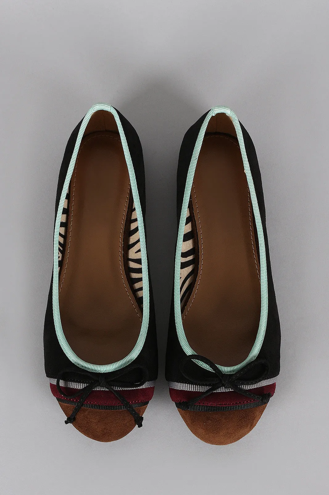 Suede Colorblock Bow Toe Large variety Safe transactions Ballet Flat Round