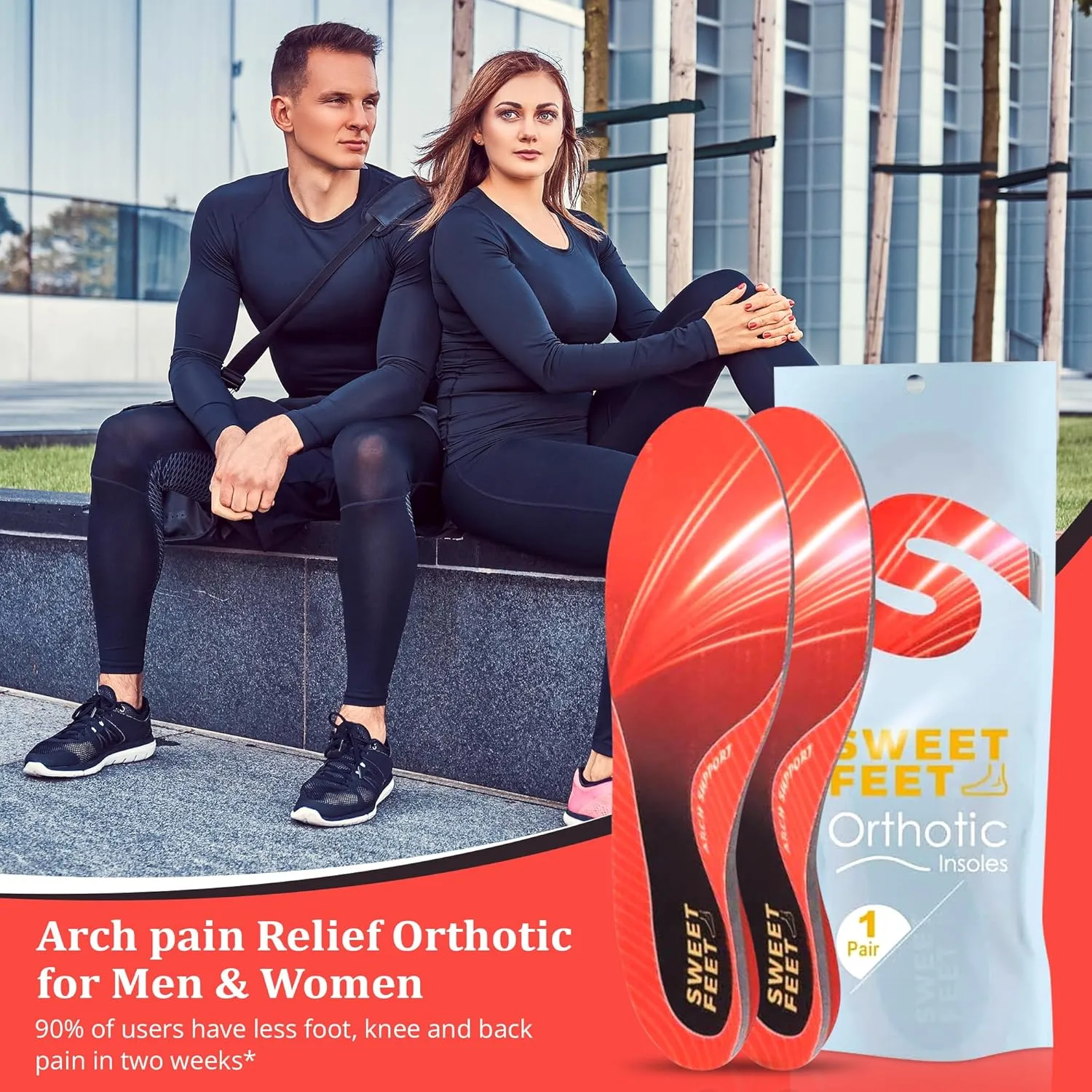 SweetFeet 2024 Orthotic Insoles Support for All-Day Comfort in Men & Women | Anti-Fatigue, Odor Control, Pain Relief | Ideal for Plantar Fasciitis, Flat Feet Inserts for Prolonged Standing